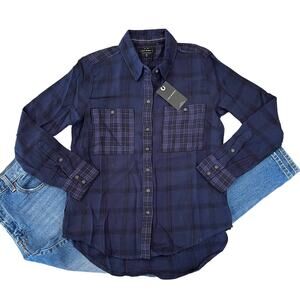 Lucky Brand Navy Plaid Button Down Shirt